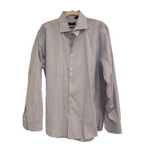 Mens Hugo Boss regular fit blue pin stripe white shirt size 17.5/34/35